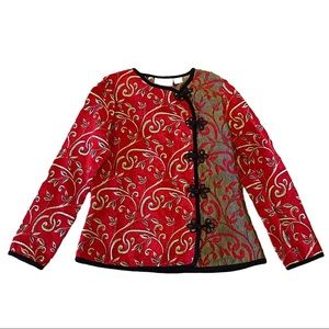 Vintage Carrie Allen Red Gold Multi Texture Tapestry Jacket Size SMALL